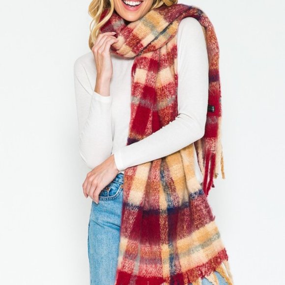 Softer than Cashmere Plaid Scarf, Red, Navy, Camel, Off White - Picture 11 of 11